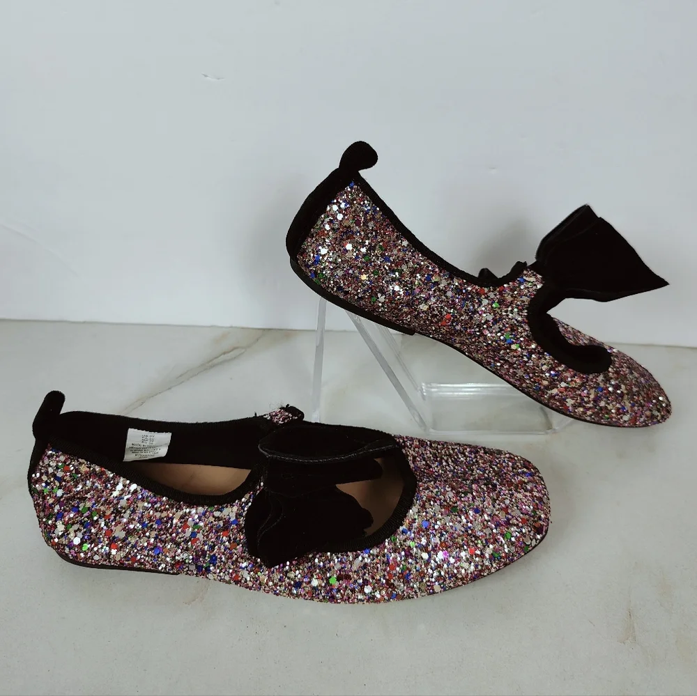 Old Navy Girls' Multicolored Glitter Ballet Flats Bow Accent, 3Y